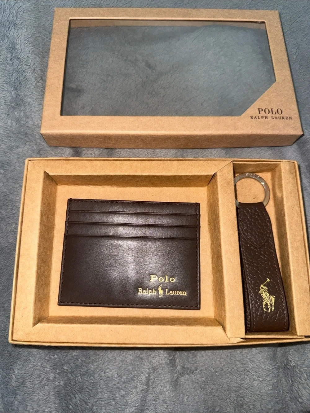 Polo by Ralph Lauren Dark Brown Leather Card Holder and Key Fob Set